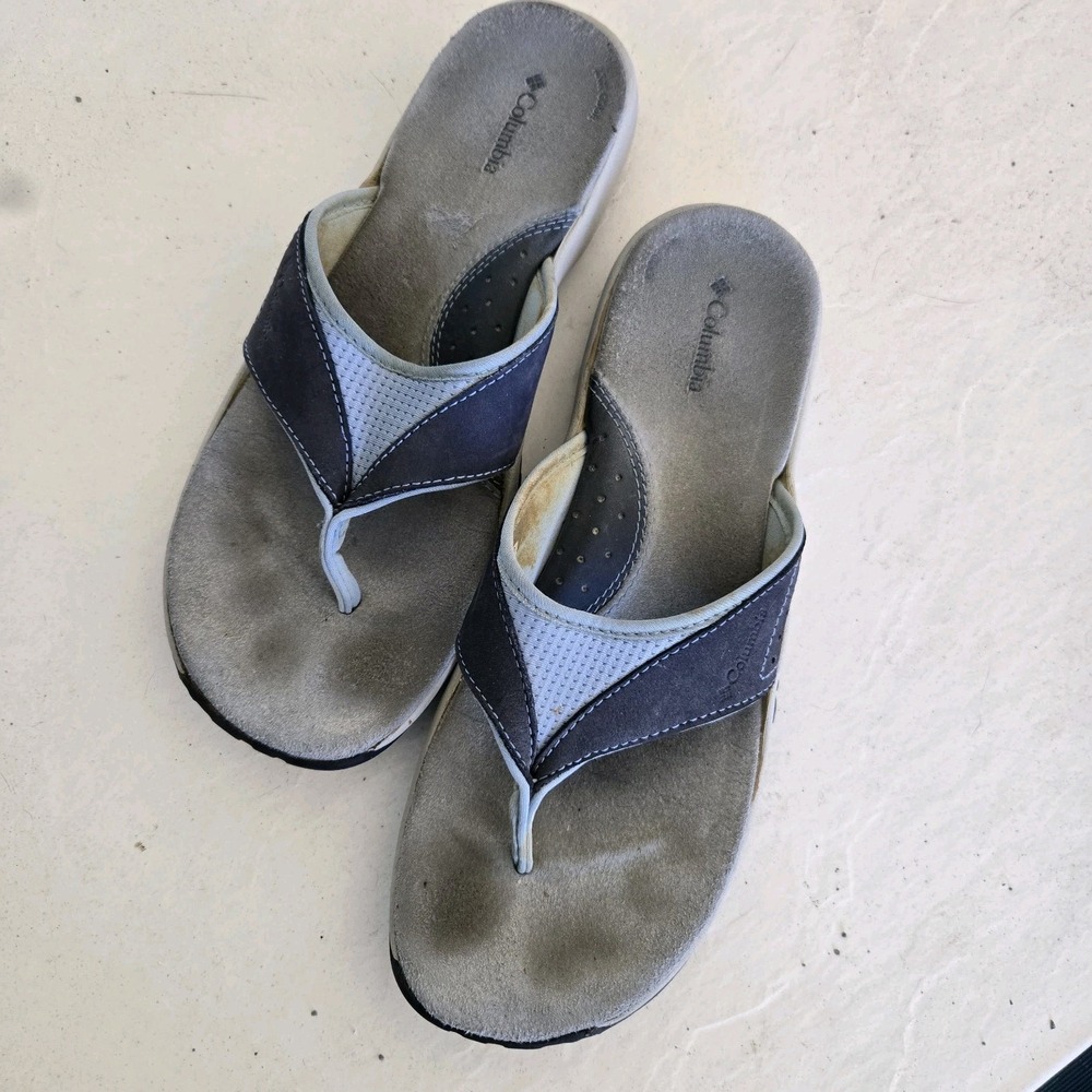 Columbia Womens 9 Nassau Blue Flip Flop Thong Leather Sandals Slip on Activewear
